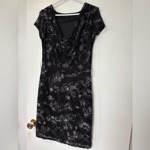 ✨Champagne Velvet Floral Print Cowl Neck Dress - Size M